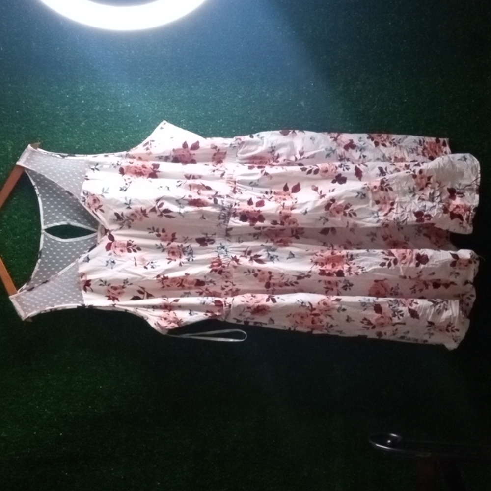 Lane Bryant White Floral Midi Dress with Pink and Burgundy Accents